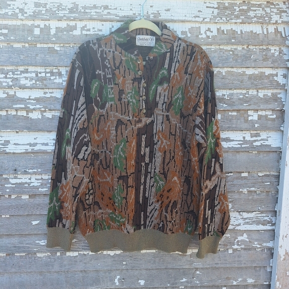 Vintage Clarkfield Trebark Camouflage Pattern Sweater Size Large